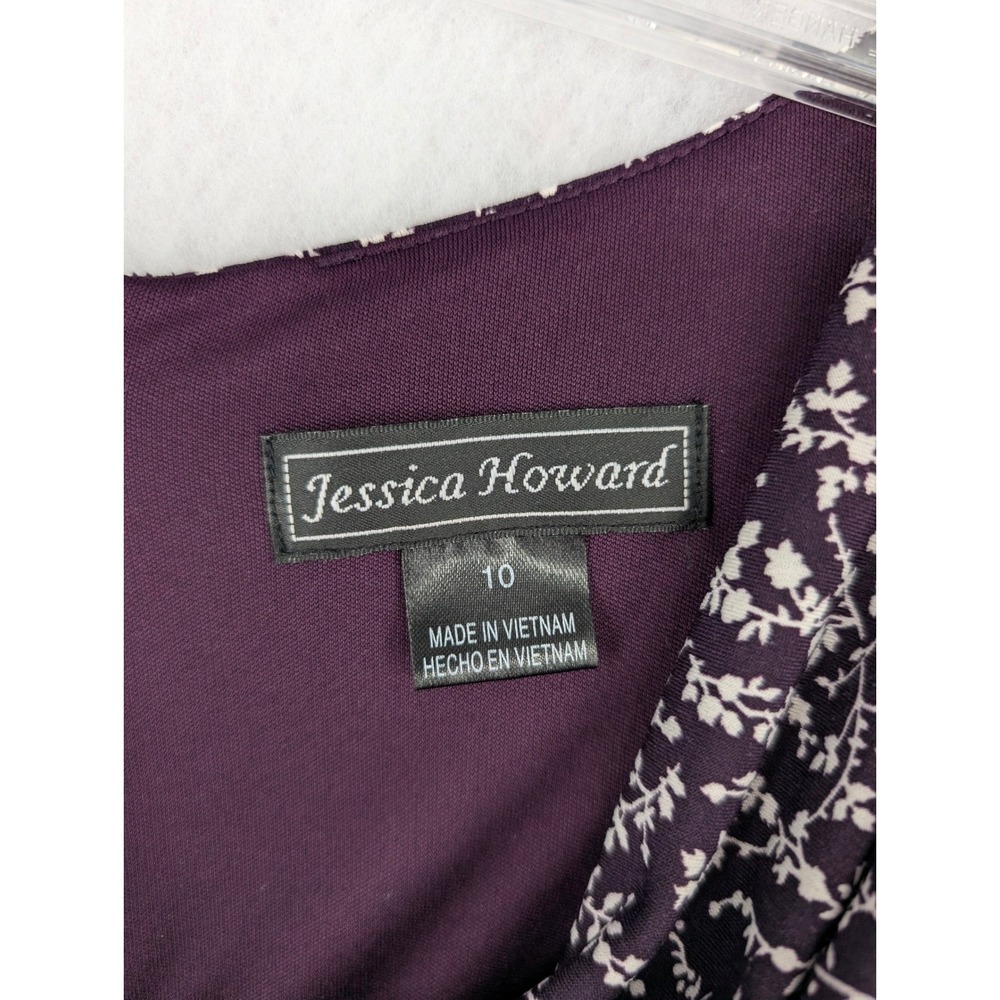 Jessica Howard Womens 10 Purple Floral Vine Cowl Neck Ruched‎ Waist Flare Dress - Picture 4 of 8